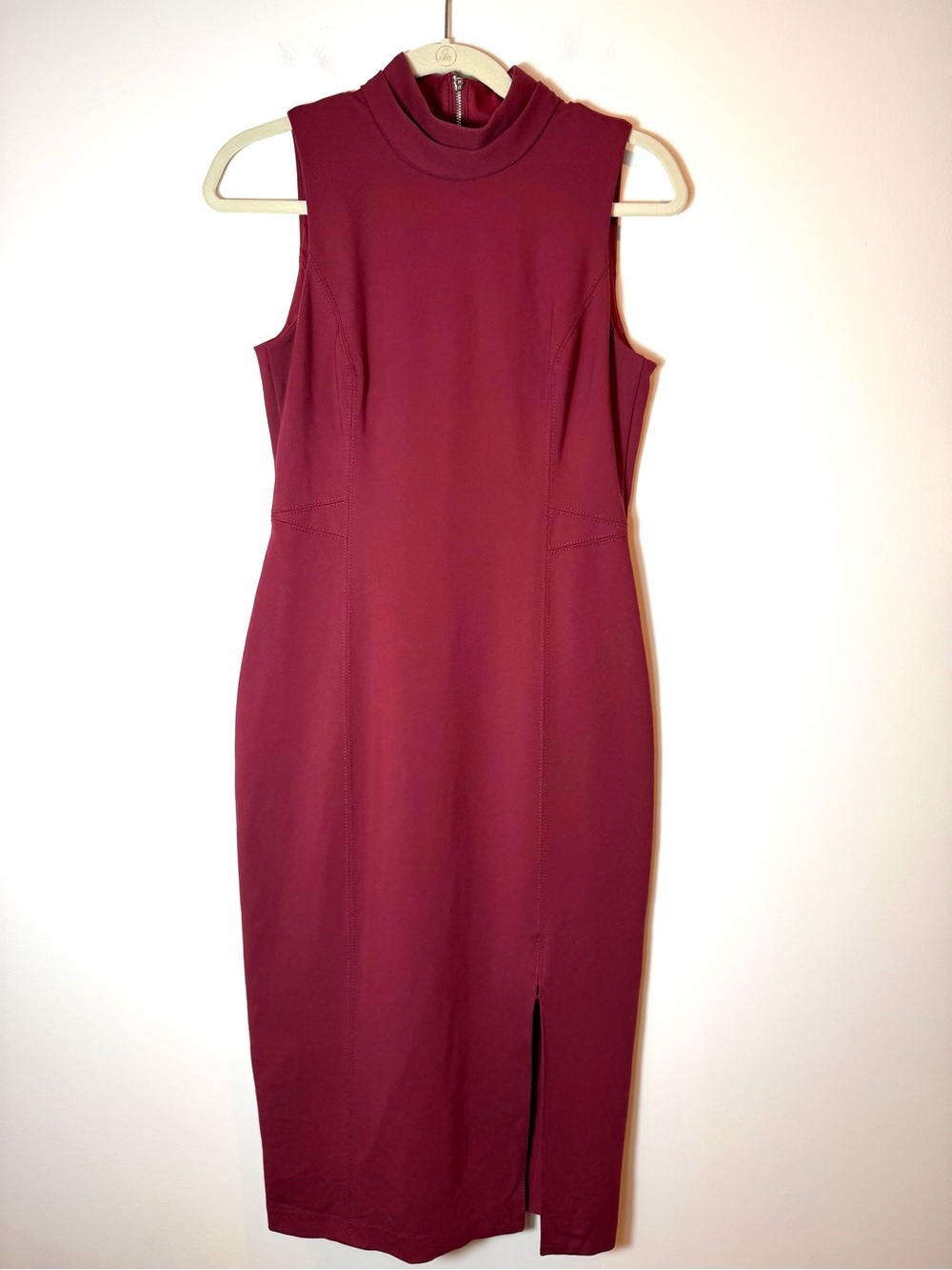 WHBM Burgundy Sleeveless Mock Neck Bodycon Sheath Dress Size 4